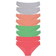 8 Adet Süper Eko Set Likralı Kadın Slip Külot Gri Pudra Yeşil Fuşya