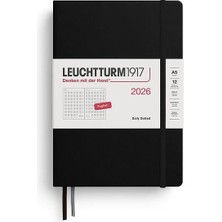 LEUCHTTURM1917 Orta Boy (A5) 12 Aylık Günlük Ajanda (Noktalı) 2026 Sert Kapak, Ingilizce, Siyah 372780
