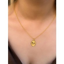 14 Ayar Altın Oval M Harfli Kolye