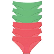 6 Adet Eko Set Likralı Kadın Slip Külot Yeşil Fuşya