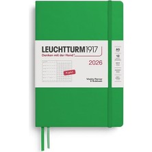LEUCHTTURM1917 Orta Boy (A5) 12 Aylık Ajanda ve Not Defteri (Noktalı) 2026 Sert Kapak, Ingilizce, Spring LEAF372703