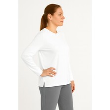 Kadın Belinda Basic Uzun Kollu Ince O Yaka Pamuk T-Shirt Beyaz