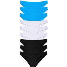 9 Adet Süper Eko Set Likralı Kadın Slip Külot Siyah Beyaz Mavi