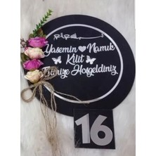 Isme Özel Ahşap ve Pleksili Kapı Süsü ve Kapı No, Duvar Süsü, Duvar Dekoru Gümüş