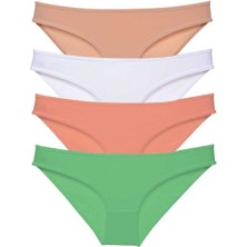 4 Adet Süper Eko Set Likralı Kadın Slip Külot Ten Beyaz Pudra Yeşil