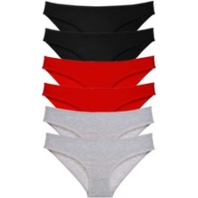 6 Adet Süper Eko Set Likralı Kadın Slip Külot Siyah Kırmızı Gri
