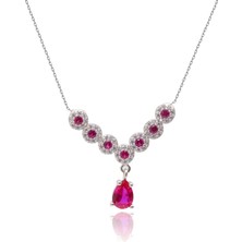 Yakut Taşlı Damla Tasarım 925 Ayar Gümüş Kadın Kolye 201024692