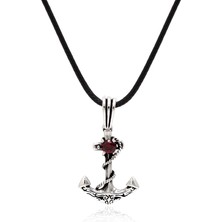 Yakut Taşlı Denizci Çapası Tasarım 925 Ayar Gümüş Erkek Kolye 201024603