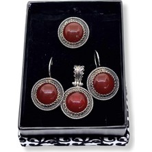 Oya Silver Authentic Büyük Akik Işıltılı Gümüş Set&takım