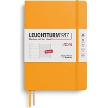 LEUCHTTURM1917 Orta Boy (A5) 12 Aylık Ajanda ve Not Defteri (Çizgili) 2026 Sert Kapak, Ingilizce, Rising Sun 372654