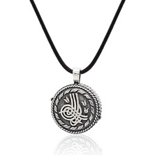 Açılabilir Kapaklı 925 Ayar Gümüş Tuğra Işlemeli  Kolye 201024599