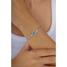 Gümüş Pazarım Aqua Taşlı Kalp Gümüş Su Yolu Bileklik