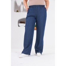 Bol Paça Büyük Beden Beli Lastikli Mavi Pantolon