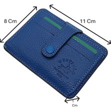 Westpolo Carpi Çok Bölmeli Unisex Hakiki Flötr Deri Kartlık - Saks Mavi