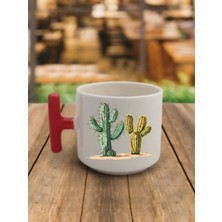 Kaktüs Temalı Kahve Bardağı Kupa Bardak - Seramik Çay, Kahve Hediyelik Bardağı