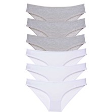 6 Adet Süper Eko Set Likralı Kadın Slip Külot Gri Beyaz