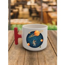 Uzayda Koşan Çocuk Kahve Bardağı Seramik Kupa - Seramik Çay, Kahve Hediyelik Bardağı