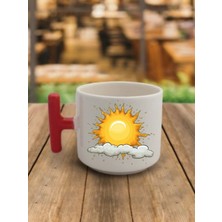 Güneş ve Bulut Temalı Kahve Bardağı Kupa Bardak - Seramik Çay, Kahve Hediyelik Bardağı
