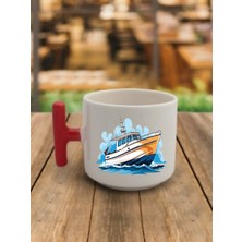 Tekne Görselli Kahve Bardağı Seramik Kupa - Seramik Çay, Kahve Hediyelik Bardağı
