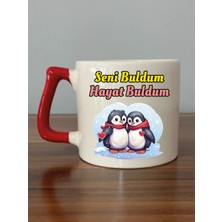 Seni Buldum Huzur Buldum Kırmızı Kulplu Kupa Bardak - Seramik Çay, Kahve Hediyelik Bardağı