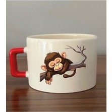 Daldaki Maymun Temalı Fincan Kupa Bardak - Seramik Çay, Kahve Hediyelik Bardağı