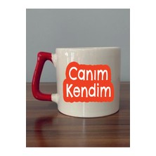 Canım Kendim Yazılı Kırmızı Kulplu Kupa Bardak - Seramik Çay, Kahve Hediyelik Bardağı