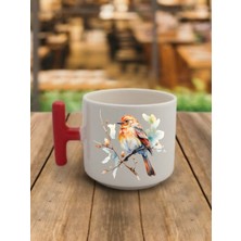 Kuş Görselli Kahve Bardağı Seramik Kupa - Seramik Çay, Kahve Hediyelik Bardağı