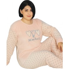 Abarta Kadın Kışlık Büyük Beden Desenli Polar Pijama Takımı