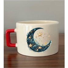 Modern Ay Görselli Fincan Seramik Kupa - Seramik Çay, Kahve Hediyelik Bardağı