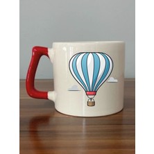 Uçan Balon Kırmızı Kulplu Kupa Bardak - Seramik Çay, Kahve Hediyelik Bardağı