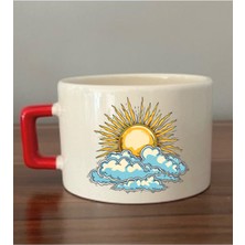 Bulutlar Arkasındaki Güneş Temalı Fincan Kupa Bardak - Seramik Çay, Kahve Hediyelik Bardağı