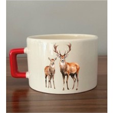 Geyik Temalı Fincan Kupa Bardak - Seramik Çay, Kahve Hediyelik Bardağı