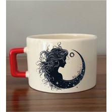 Kadın ve Ay Temalı Fincan Kupa Bardak - Seramik Çay, Kahve Hediyelik Bardağı