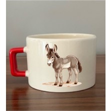 Eşek Baskılı Kırmızı Kuplu Fincan Seramik Kupa - Seramik Çay, Kahve Hediyelik Bardağı