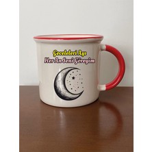 Geceleri Ayı Her An Seni Göreyim Kırmızı Ağızlı Kupa Bardak - Seramik Çay, Kahve Hediyelik Bardağı