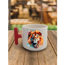 Modern Aslan Görselli Kahve Bardağı Seramik Kupa - Seramik Çay, Kahve Hediyelik Bardağı