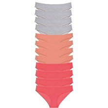 12 Adet Süper Eko Set Likralı Kadın Slip Külot Gri Pudra Fuşya