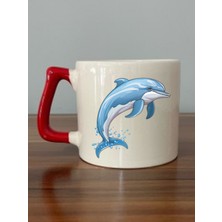 Yunus Temalı Kırmızı Kulplu Kupa Bardak Seramik Kupa - Seramik Çay, Kahve Hediyelik Bardağı