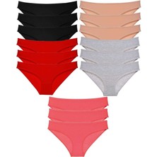 15 Adet Süper Eko Set Likralı Kadın Slip Külot Siyah Kırmızı Ten Gri Fuşya