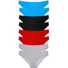 8 Adet Süper Eko Set Likralı Kadın Slip Külot Siyah Kırmızı Gri Mavi