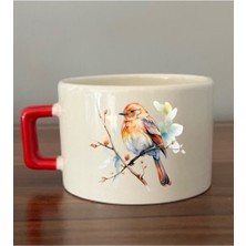 Kuş Görselli Fincan Seramik Kupa - Seramik Çay, Kahve Hediyelik Bardağı
