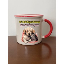 Bi Kedi Köpek Sevsem Tüm Dertlerim Gider Kırmızı Ağızlı Kupa Bardak