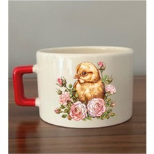 Çiçek ve Civciv Temalı Fincan Kupa Bardak - Seramik Çay, Kahve Hediyelik Bardağı