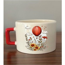 Balon ve Çiçek Temalı Fincan Kupa Bardak - Seramik Çay, Kahve Hediyelik Bardağı