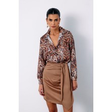 Leopar Desenli Klasik Gömlek - Taba