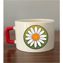 Papatya Görselli Fincan Seramik Kupa - Seramik Çay, Kahve Hediyelik Bardağı