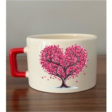 Kalpli ve Ağaçlı Fincan Seramik Kupa - Seramik Çay, Kahve Hediyelik Bardağı