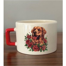 Çiçek ve Köpek Temalı Fincan Kupa Bardak - Seramik Çay, Kahve Hediyelik Bardağı