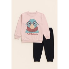 Kız Çocuk Bubble Desenli Eşofman Takımı Pembe