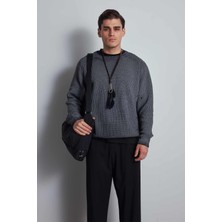 Erkek Oversize Yıkamalı Distressed Triko Kazak Siyah